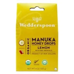 1 Wedderspoon USDA Organic Manuka Honey Drops w/ Bee Propolis 4 oz LEMON 02/2025