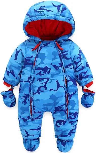 JiAmy Baby Boys Hooded Romper Snowsuit with Gloves Booties Winter Outfits 3-6 Months