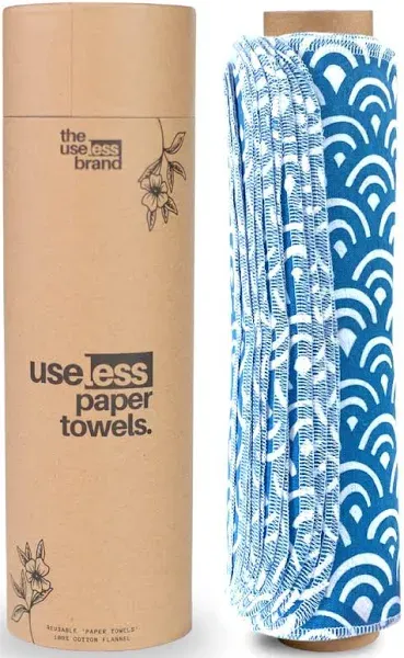 The Useless Brand Reusable Paper Towels Roll | Washable Cotton Flannel Towels w/Cardboard Roll | Fits on All Holders (Rainbow, 12 Towels)