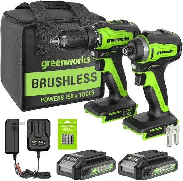 Greenworks 24V Brushless 1/2" Drill + 1/4" Impact Driver Combo Kit