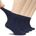 Hugh Ugoli Men's Loose Diabetic Ankle Socks Bamboo, Wide, Thin, Seamless Toe and Non-Binding Top, 4 Pairs, Navy Blue, Shoe Size: 8-11