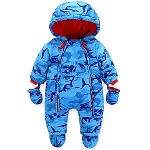 JiAmy Baby Winter Hooded Rompers Snowsuit with Gloves Booties