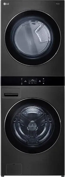 LG 5.0 cu.ft. Washer, 7.4 cu.ft. Electric Dryer, Washtower with Center Control in Black Steel