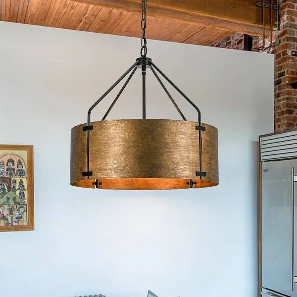 Possini Euro Design Pendant Light Fixture - 4 Light, Bronze Drum Shade, Rustic I