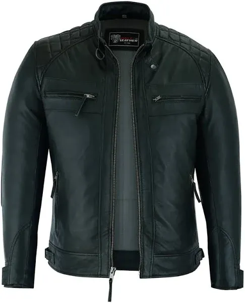 Cafe Racer Jacket Real Lambskin Natural Grain Leather Motorcycle Jacket for Men