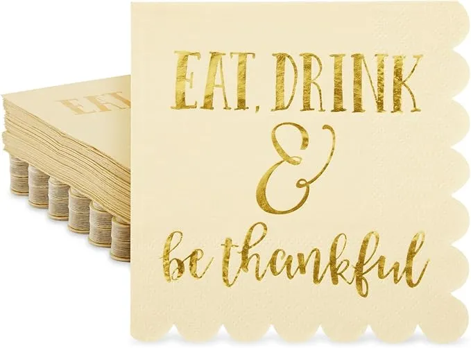 Blue Panda 50-Pack Eat Drink & Be Thankful Paper Cocktail Napkins