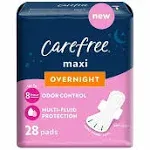 Unscented, 28 Ct CAREFREE Overnight Maxi Pads with Wings