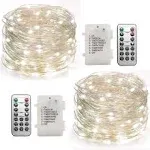 2 Pack 20 Feet 60 Cold White Led Fairy Lights Battery Operated with Remote Control Timer Waterproof Silver Copper Wire Twinkle String Lights for Party Bedroom Wedding Christmas Decorations