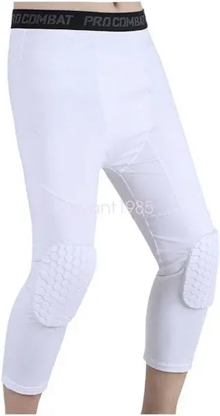 Men's 3/4 Capri Basketball Pants with Knee Pads Padded Compression Leggings