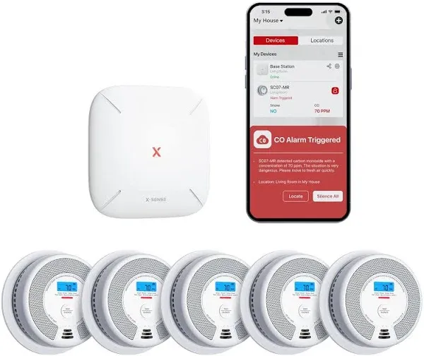 X-Sense Smart Smoke Detector Carbon Monoxide Detector Combo SC07-MR with SBS50 Base Station