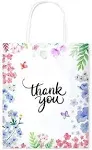 Purple Q Crafts Thank You Gift Bags 25 Pack 8" x 4" x 10" Small Paper Bags with Handles Floral Design Thank You Bags for Busines