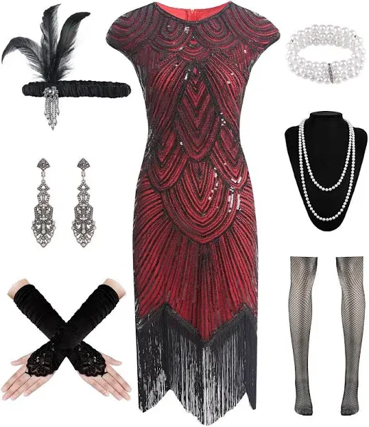 1920s Gatsby Sequin Fringed Paisley Dress