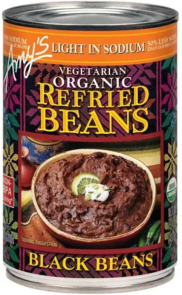 Amys Organic Light in Sodium Refried Black Beans, 15.4 Ounce -- 12 per case.