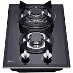 12 Inch Gas Cooktop Dual Fuel Sealed 2 Burners Tempered Glass Gas Cooktop Drop-in Gas Hob DK123-A01S Gas Burner Black Gas Cooktop