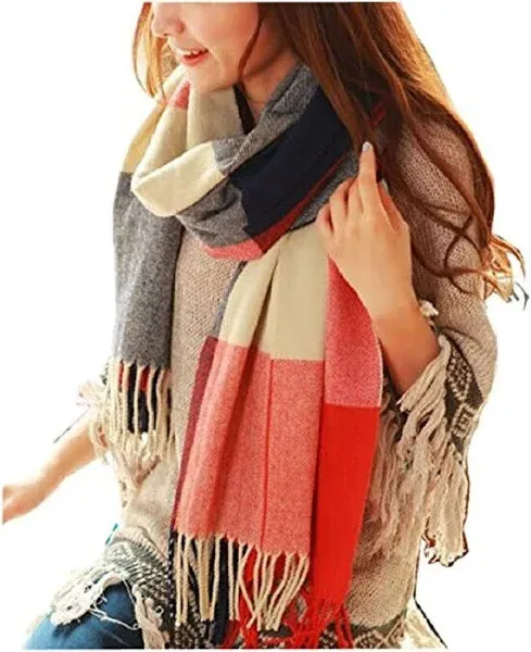 Women's Chunky Oversized Plaid Blanket Scarf