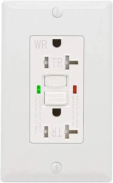 GFCI Outlet 20 Amp, UL Listed, Self-Test, LED Indicator, Weather Resistant, Tamp