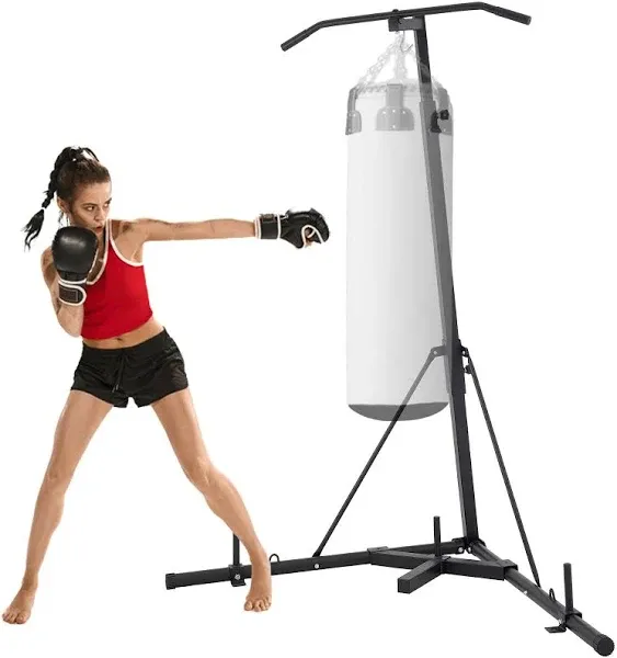 VEVOR 2 in 1 Heavy Bag Stand, Height Adjustable Punching Bag Stand, Foldable Boxing Bag Stand Steel Sandbag Rack Freestanding Up to 132 lbs for Home and Gym Fitness.  | VEVOR US