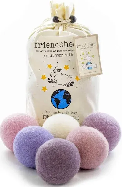 Friendsheep Wool Dryer Balls 6 Pack XL Organic Premium Reusable Cruelty Free Handmade Fair Trade No Lint Fabric Softener