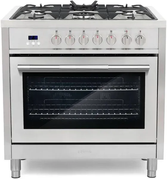 36 in. Stellar Collection 3.8 cu. ft. Dual Fuel Range, 5-Burners, Convection Oven, Textured Grip Handle, Stainless Steel