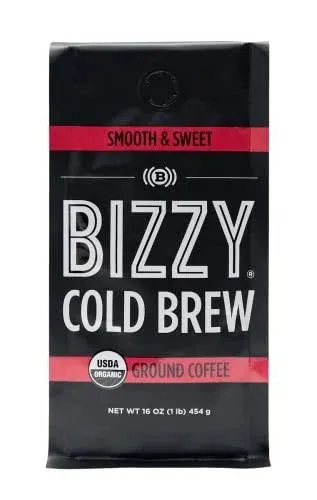 Bizzy Organic Cold Brew Coffee Breakfast Blend Coarse Ground Coffee Micro Sifted Specialty Grade 100% Arabica 1 lb