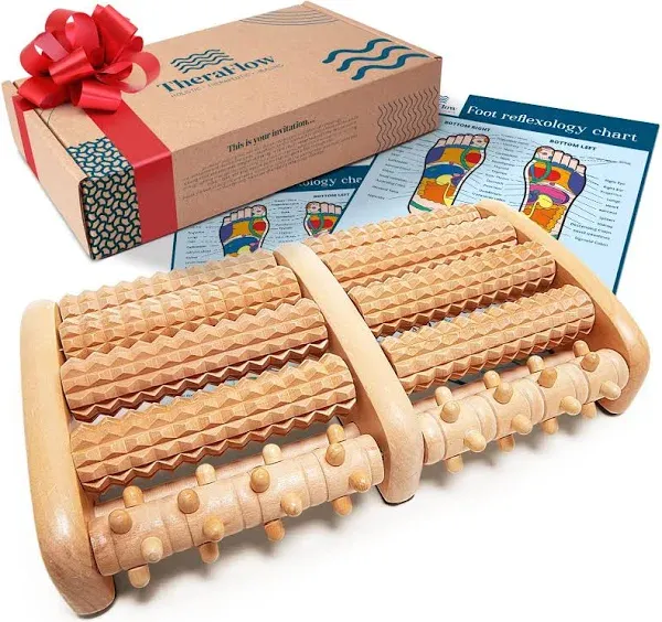 TheraFlow Wooden Foot Massager for Neuropathy, Foot Pain and Plantar Fasciitis Relief | Reflexology Feet Massager and Foot Massager for Plantar Fasciitis | Foot Roller for Planters Facetious Relief