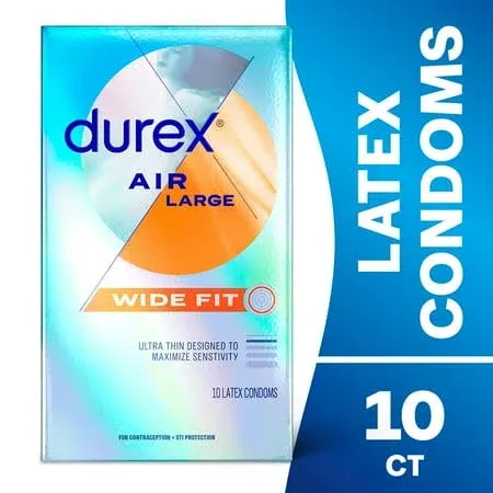 Durex Air Large-Wide Fit 10 Latex Condoms Per Box - 10 Total EXP. 08/2026 SEALED