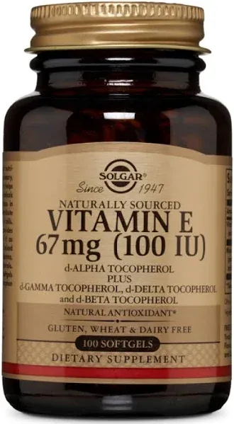 Solgar Vitamin E 67 mg (100 IU), 100 Mixed Softgels - Natural Antioxidant, Skin 