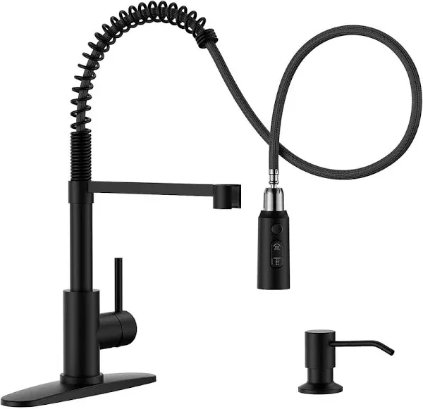 Black Kitchen Faucet with Pull down Sprayer, 3-Mode Black Commercial Spring Kitc