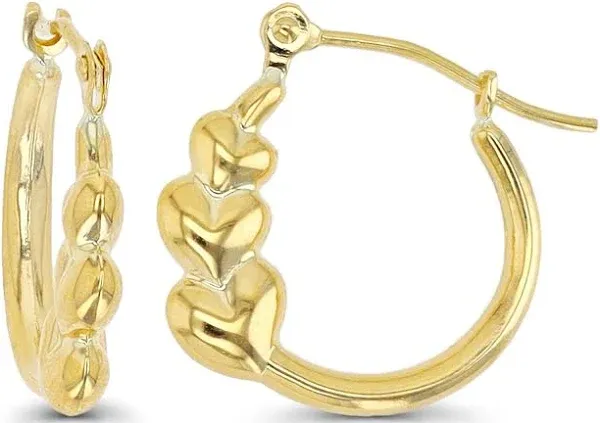 14K Yellow Gold Triple Graduated Heart Hoop Earrings