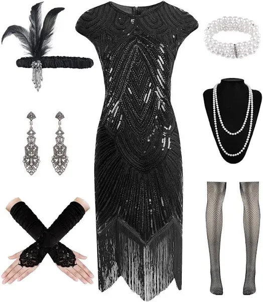 1920s Gatsby Sequin Fringed Paisley Dress