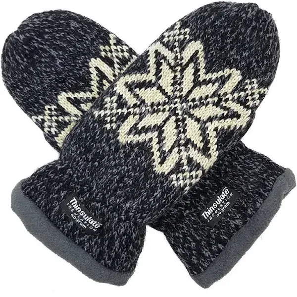 BRUCERIVER Women's Snowflake Knit Mittens with Warm Thinsulate Fleece Lining