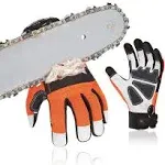 Vgo... Chainsaw Gloves, 12-Layer Chainsaw Protection on Both Hand Back, leather Work Gloves, Mechanic Gloves