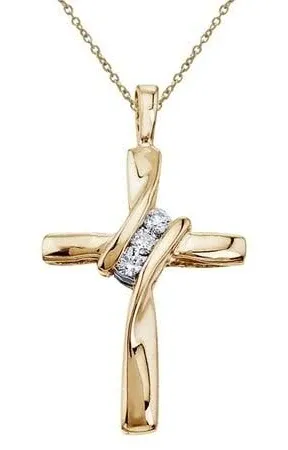 Pompeii3 10K Yellow Gold Diamond Cross Pendant Necklace