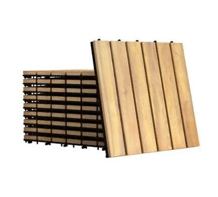 10PCS 12&#034;x12&#034; Acacia Wood Deck Tiles Interlocking Patio Pavers Stripe Pattern