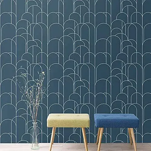 LXCREAT Peel and Stick Wallpaper, Modern Blue Geometric Textured Wall Paper, Self Adhesive Removable Bathroom Wallpaper for Wall Covering, Furniture Renovation, Easy to Line Up 17.71 in X 275 in