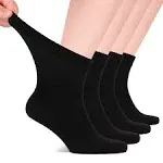 Hugh Ugoli Men's Loose Diabetic Ankle Socks Bamboo, Wide, Thin, Seamless Toe and Non-Binding Top, 4 Pairs, Black, Shoe Size: 8-11