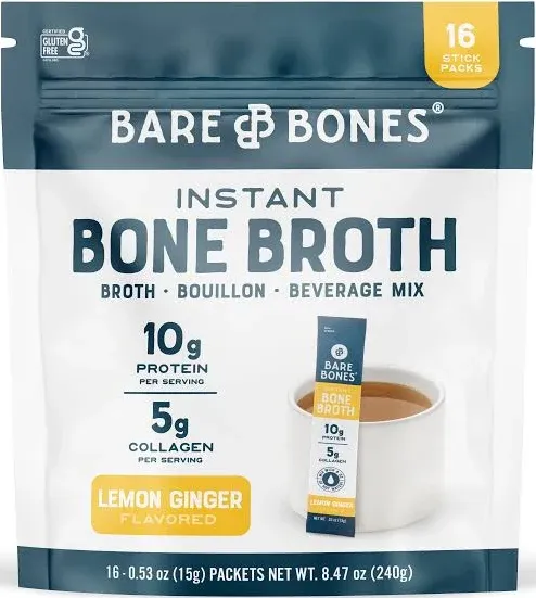 Bare Bones Instant Broth, Lemon Ginger (2.12 oz, 4 ct)