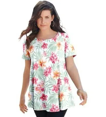 Roaman&#039;s Women&#039;s Plus Size Swing Ultimate Tee With Keyhole Back