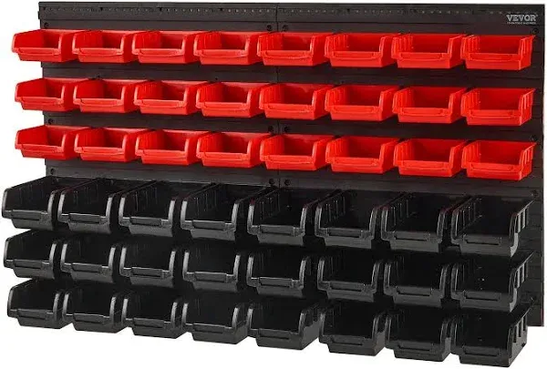 VEVOR 48-Bin Wall Mounted Storage Bins Parts Rack Organizer Garage Shop Tool Organizer for Screws, Nuts, Bolts, Nails, Beads, and Small Hardware Parts, With Wall Panels