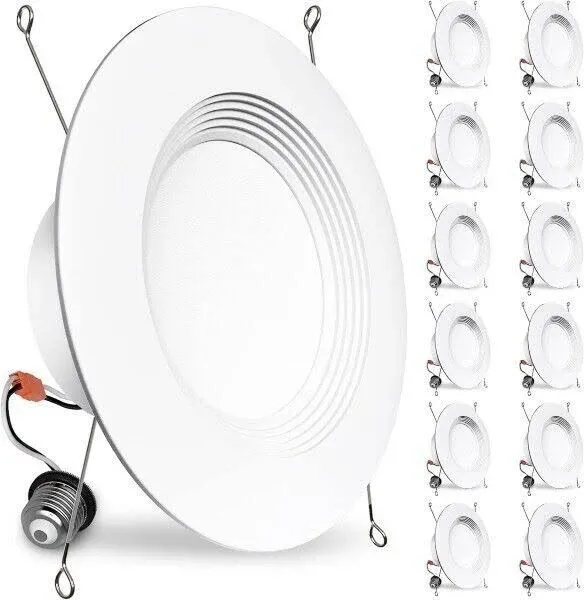 BBOUNDER 12 Pack 5/6 Inch LED Retrofit Recessed Lighting 5CCT Baffle Trim Lights