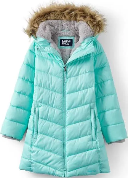 Lands' End Girls' Fleece Lined Hooded Puffer Coat