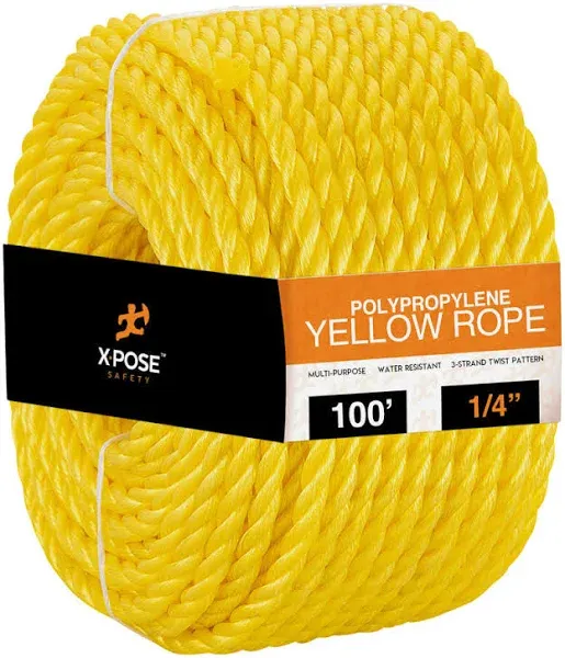 Xpose 1/4" x 100' Yellow Polypropylene Rope YPR14-100-X