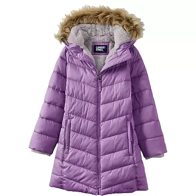 Girls 4-16 Lands' End Fleece Lined Hooded Puffer Coat, Girl's, Size: XS(4/5), Dark Blue