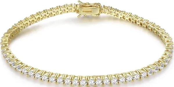 NWT Gemsme 18K Gold Plated 3.0 Cubic Zirconia Classic Tennis Bracelet 7.5