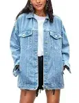 Omoone Women's Oversized Mid Long Denim Jacket Jean Biker Coat