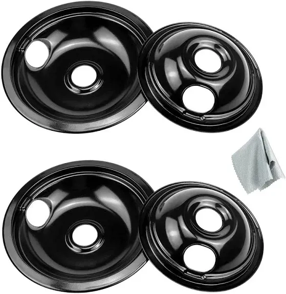 APPLIANCEMATES Black Porcelain Drip Pans Set 4-Pack 318067041 &amp; 318067051 Replac