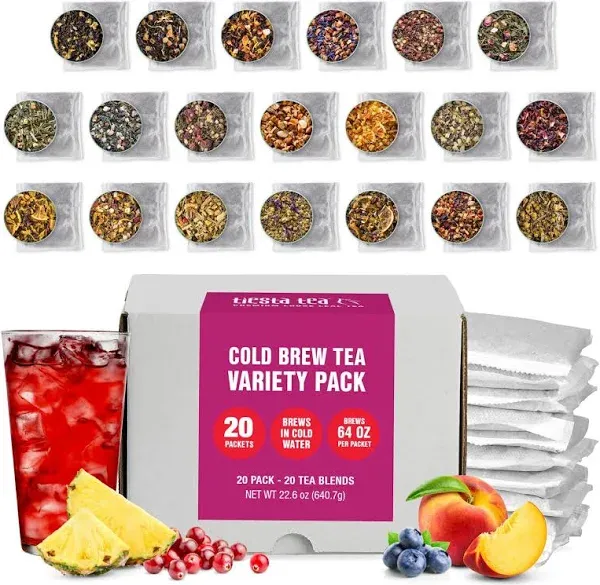 Tiesta Tea - 6 Pack Cold Brew Variety Tea - Premium Loose Leaf Tea Blend - Medium to Non Caffeinated Iced Tea - Assorted Tea Sample Set - Cold Brew Tea Packets - Brews 64oz Pitcher Per Bag (Pack of 6)