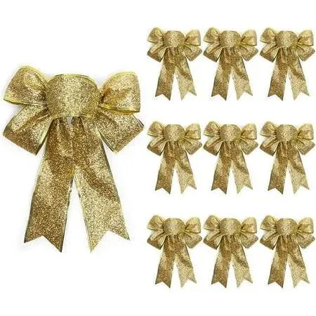 Bright Creations 10 Pack Gold Glitter Wreath Bows