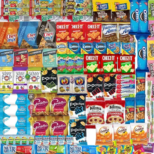 Snack Care Package and Snack Variety Pack (120 count) - Variety Assortment of Chips, Cookies, Candy, and Fruit Snacks