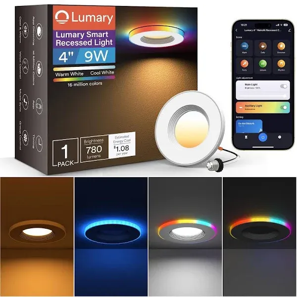 Lumary 6 Inch Smart Led Recessed Lighting Retrofit, Dual Controlled - RGBAI Ring & CCT Main, LED Recessed Lights for Ceiling 1000LM, Compatible with Alexa & Google Assistant, 44 Scene Modes CRI90+